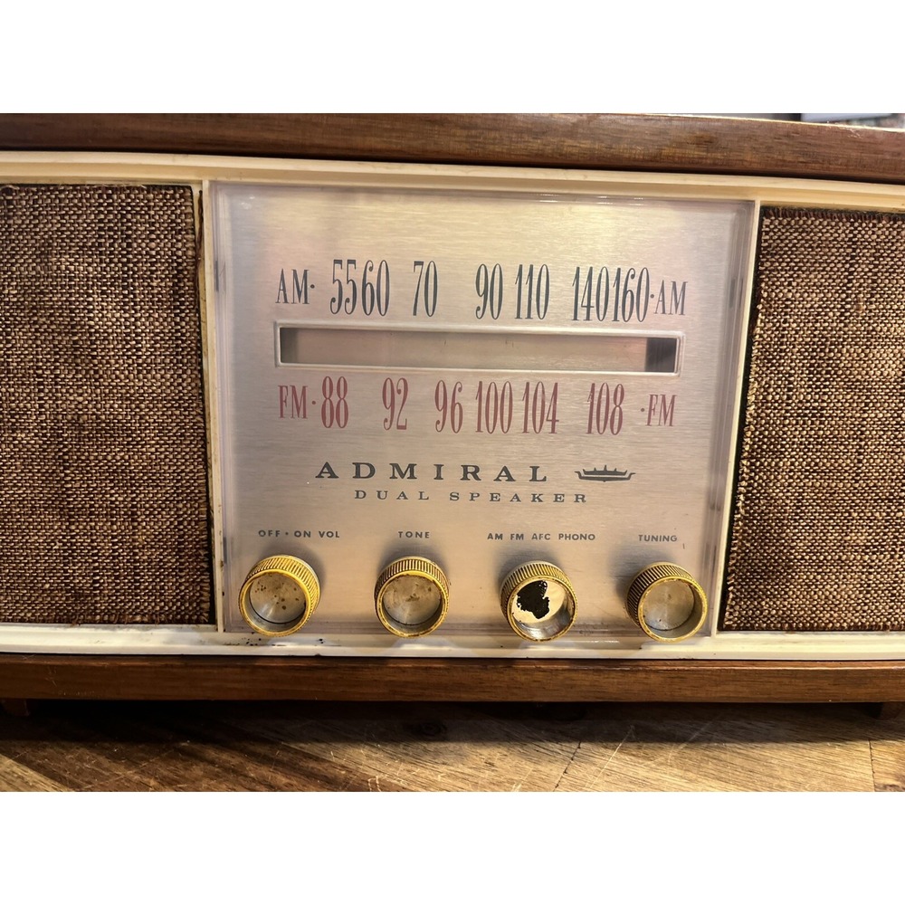Vintage Antique Admiral  Radio Wood Dual Speaker Y3921 Working But Could Use TLC - Picture 2 of 13